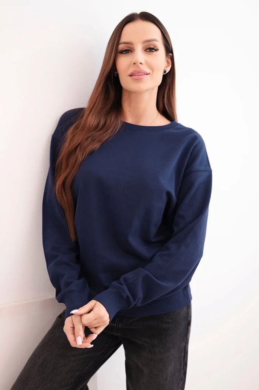 Kesi Dámská mikina z pružného bavlněného materiálu basic s kulatým výstřihem Barva: Modrá - tmavě, Velikost: M