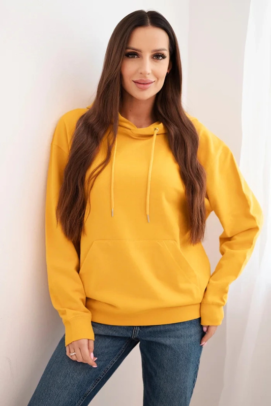 Kesi Dámská mikina s kapucí a klokaní kapsou z bavlny camelová Barva: Žlutá, Velikost: L
