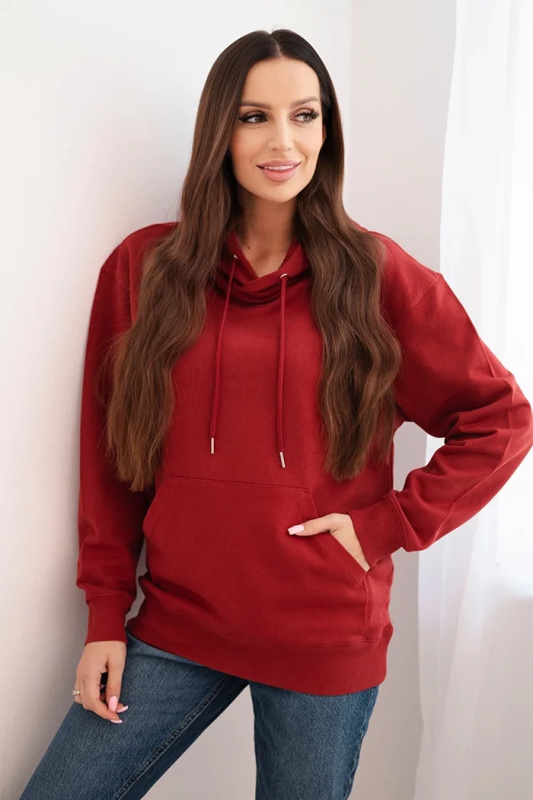 Kesi Dámská mikina s kapucí a klokaní kapsou z bavlny camelová Barva: Bordó, Velikost: M