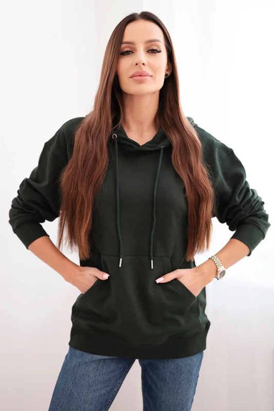 Kesi Dámská mikina s kapucí a klokaní kapsou z bavlny camelová Barva: Zelená - tmavě, Velikost: S