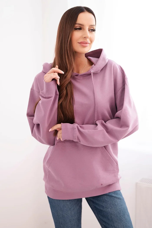 Kesi Dámská mikina s kapucí a klokaní kapsou z bavlny camelová Barva: Růžová - tmavě, Velikost: M