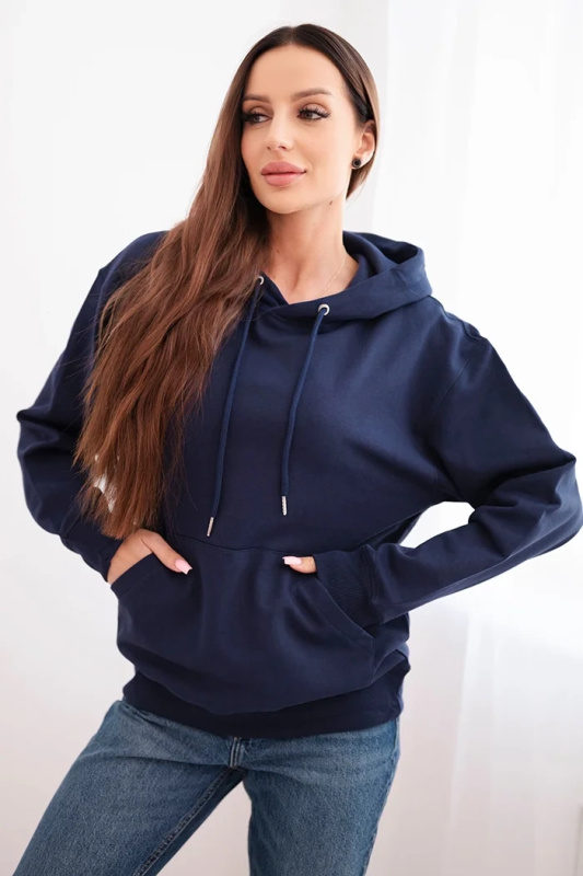 Kesi Dámská mikina s kapucí a klokaní kapsou z bavlny camelová Barva: Modrá - tmavě, Velikost: S