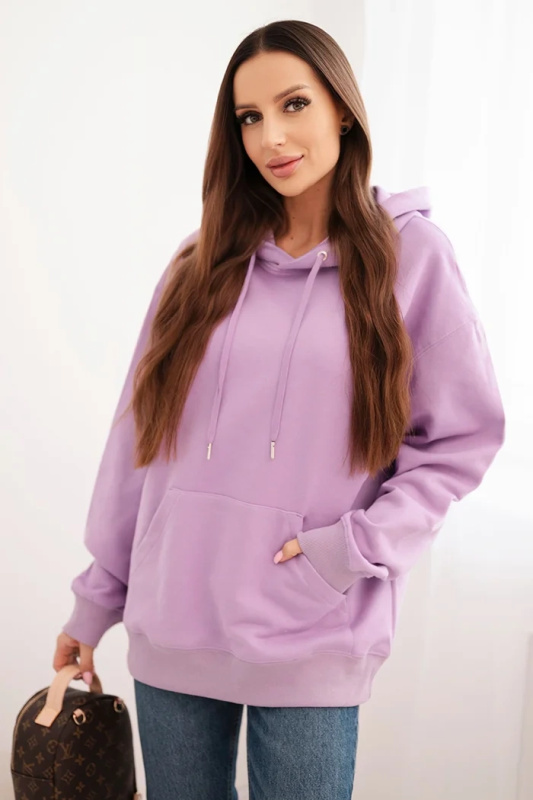 Kesi Dámská mikina s kapucí a klokaní kapsou z bavlny camelová Barva: Fialová, Velikost: L