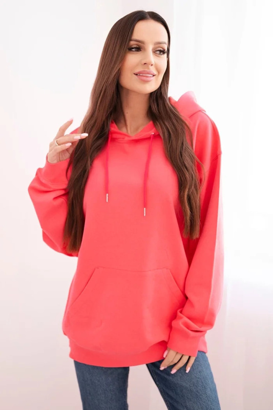 Kesi Dámská mikina s kapucí a klokaní kapsou z bavlny camelová Barva: Růžová, Velikost: L