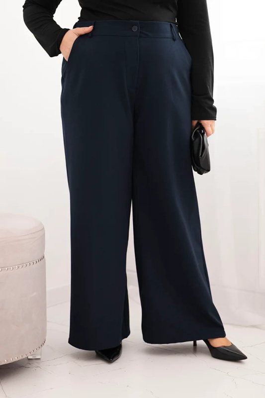 Kesi Dámské kalhoty Plus Size s širokou nohavicí a elastickým pasem Barva: Modrá - tmavě, Velikost: UNI