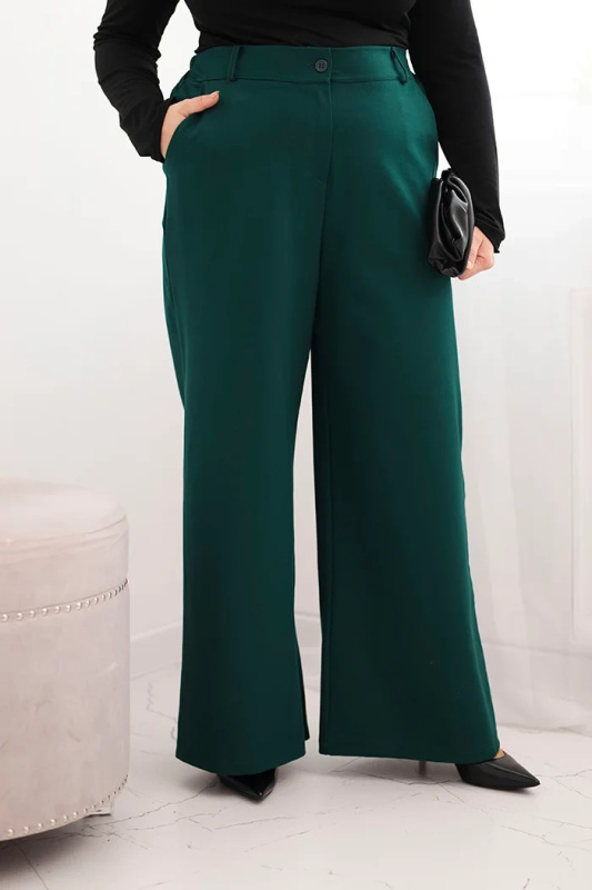 Kesi Dámské kalhoty Plus Size s širokou nohavicí a elastickým pasem Barva: Zelená, Velikost: UNI