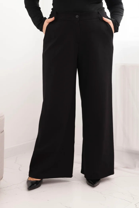 Kesi Dámské kalhoty Plus Size s širokou nohavicí a elastickým pasem Barva: Černá, Velikost: UNI