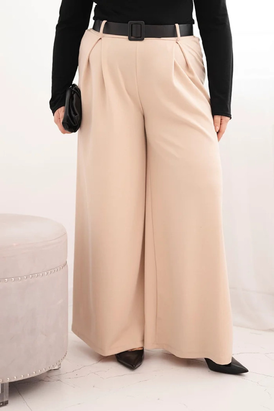Kesi Dámské kalhoty Plus Size s širokou nohavicí a páskem Barva: Béžová, Velikost: UNI