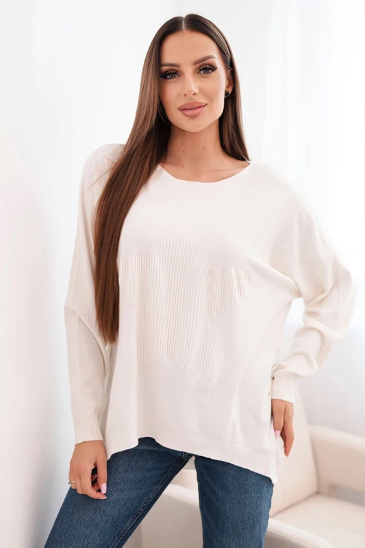 Kesi Dámský svetr R2029 s delším zadním dílem Barva: Béžová, Velikost: UNI