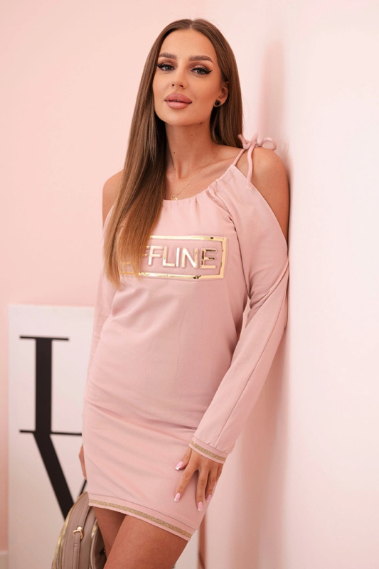 Kesi Dámská bavlněná šaty s odhalenými rameny a nápisem OFFLINE červená Barva: Růžová, Velikost: UNI