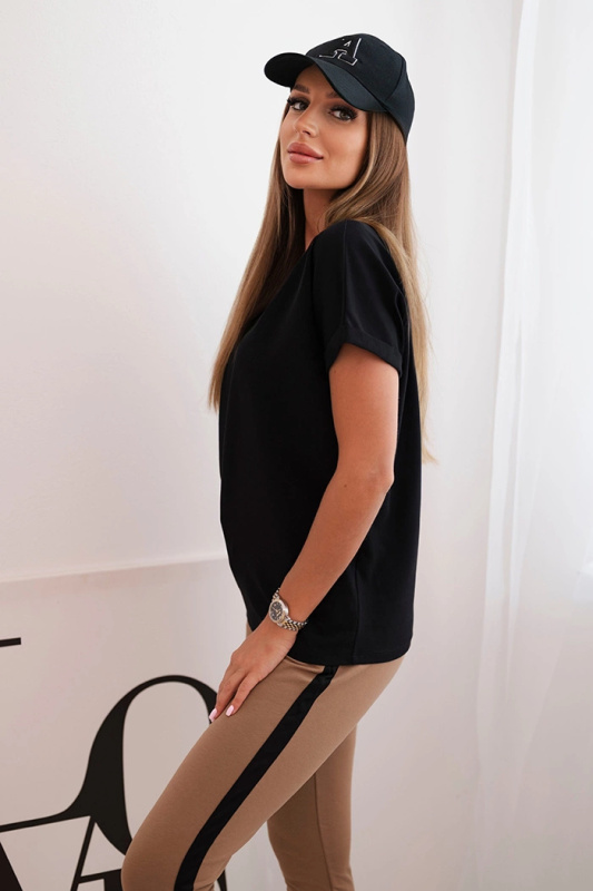 Kesi Dámský bavlněný komplet s tričkem a legínami s lampasem Barva: Černá, Velikost: UNI