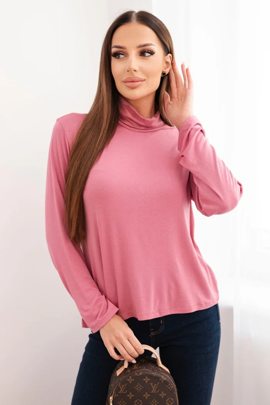 Kesi Dámská viskózová blůza s vysokým límcem a dlouhým rukávem Barva: Růžová - tmavě, Velikost: UNI