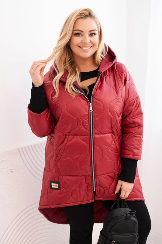 Kesi Dámská zimní bunda 5419 Plus Size prošívaná s kapucí Barva: Bordó, Velikost: UNI