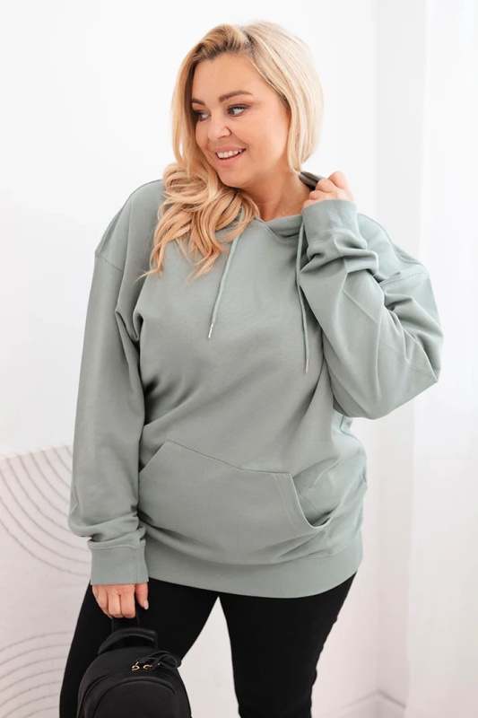 Kesi Dámská mikina s kapucí a klokaní kapsou Plus Size z bavlny Barva: Zelená, Velikost: XL