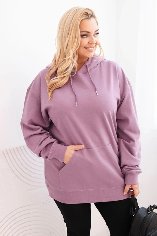 Kesi Dámská mikina s kapucí a klokaní kapsou Plus Size z bavlny Barva: Růžová - tmavě, Velikost: XL
