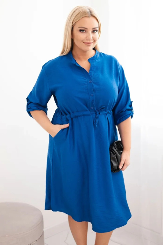 Dámská viskózová sukýnka Plus Size s knoflíky a zavazováním v pase chabrová UNI