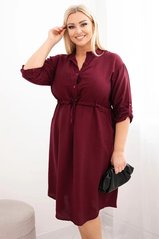 Kesi Dámské šaty Plus Size Plus4 s knoflíky a vázáním v pase Barva: Bordó, Velikost: UNI