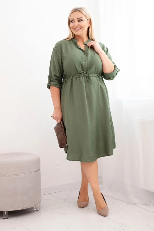 Kesi Dámské šaty Plus Size Plus4 s knoflíky a vázáním v pase Barva: Zelená, Velikost: UNI