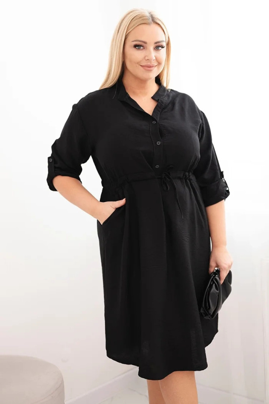 Kesi Dámské šaty Plus Size Plus4 s knoflíky a vázáním v pase Barva: Černá, Velikost: UNI