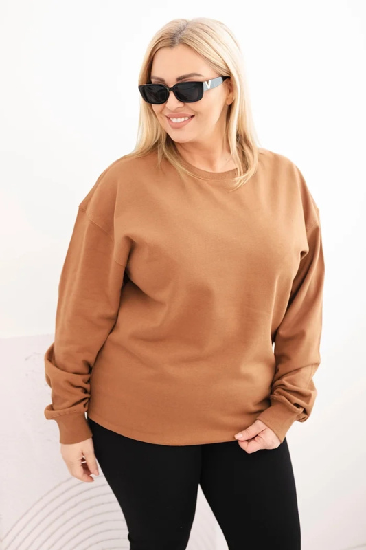 Kesi Dámská mikina s kroužkovým designem Plus Size bavlněná basic s kulatým výstřihem Barva: Béžová, Velikost: 2XL