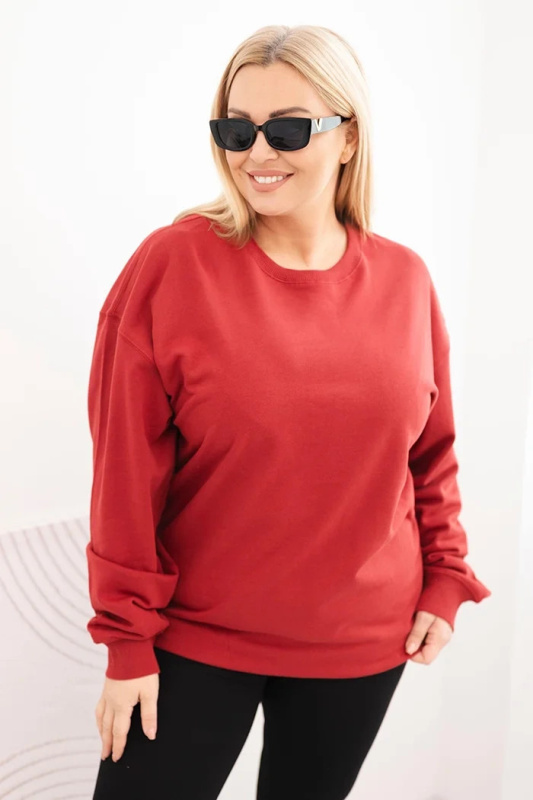 Kesi Dámská mikina s kroužkovým designem Plus Size bavlněná basic s kulatým výstřihem Barva: Bordó, Velikost: 2XL