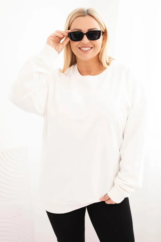 Kesi Dámská mikina s kroužkovým designem Plus Size bavlněná basic s kulatým výstřihem Barva: Bílá, Velikost: XL