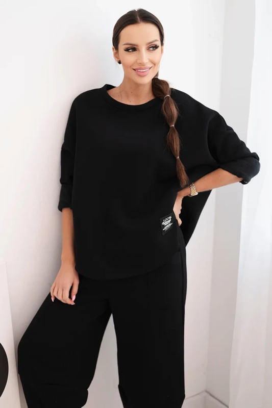 Kesi Dámská tepláková souprava z silnějšího materiálu se širokými nohavicemi Barva: Černá, Velikost: UNI