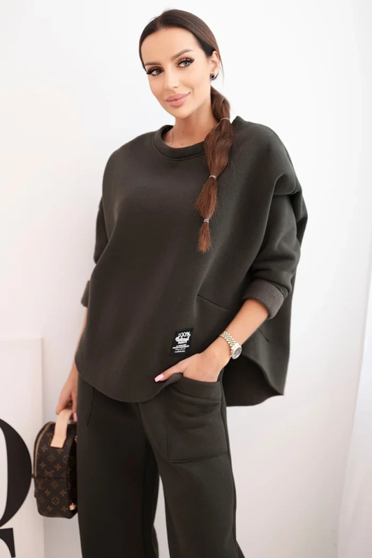 Kesi Dámská tepláková souprava z silnějšího materiálu se širokými nohavicemi Barva: Zelená, Velikost: UNI