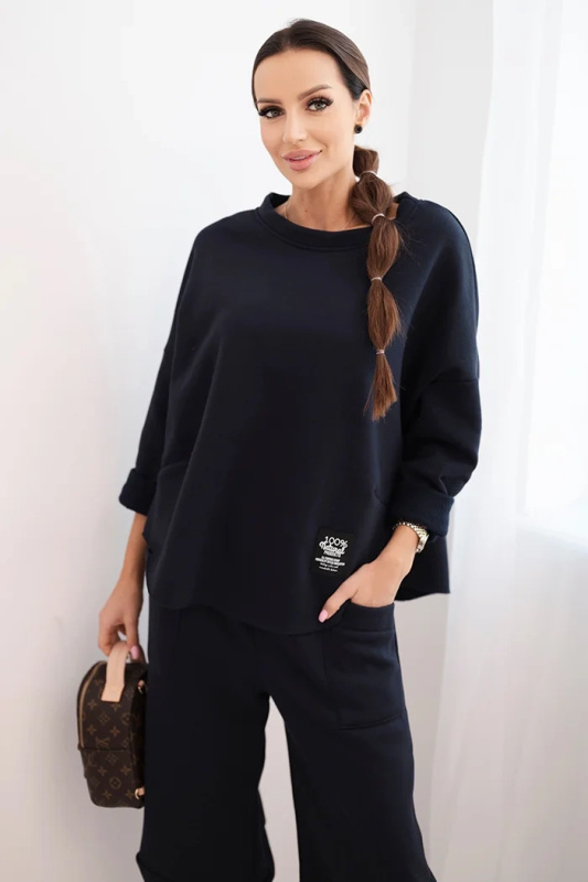 Kesi Dámská tepláková souprava z silnějšího materiálu se širokými nohavicemi Barva: Modrá - tmavě, Velikost: UNI