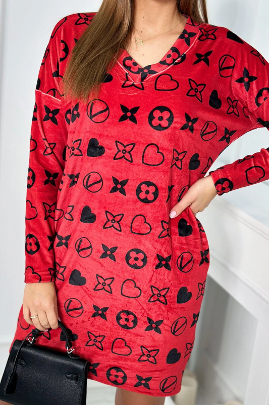 Kesi Sametové šaty Poppy s ozdobným vzorem Barva: Červená, Velikost: UNI