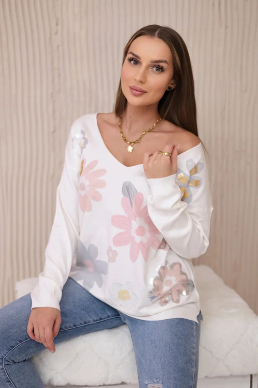 Kesi Svetrová halenka Flowers s barevnými květy Barva: Růžová, Velikost: UNI