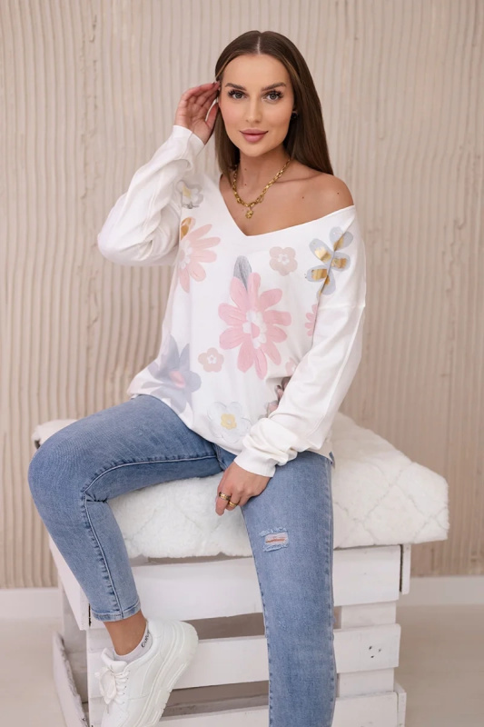 Kesi Svetrová halenka Flowers s barevnými květy Barva: Růžová, Velikost: UNI
