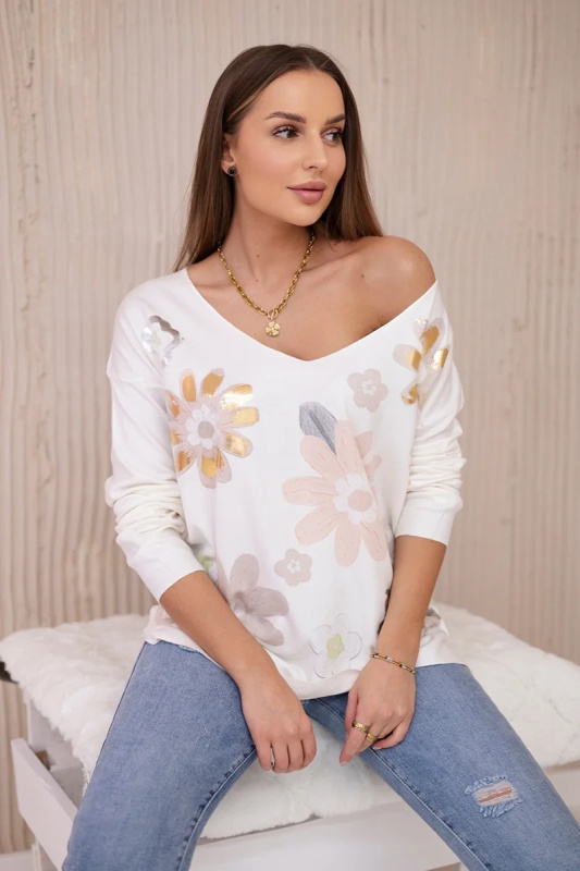 Kesi Svetrová halenka Flowers s barevnými květy Barva: Růžová - světle, Velikost: UNI