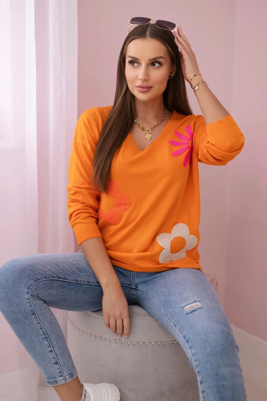 Kesi Svetrová halenka Wenda s květinovým vzorem Barva: Oranžová, Velikost: UNI