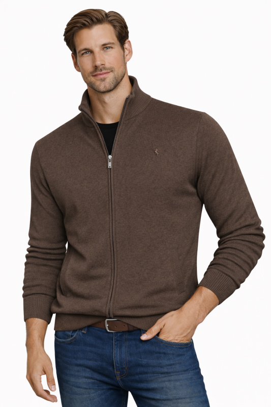 Pánský rozepínací svetr - hnědý