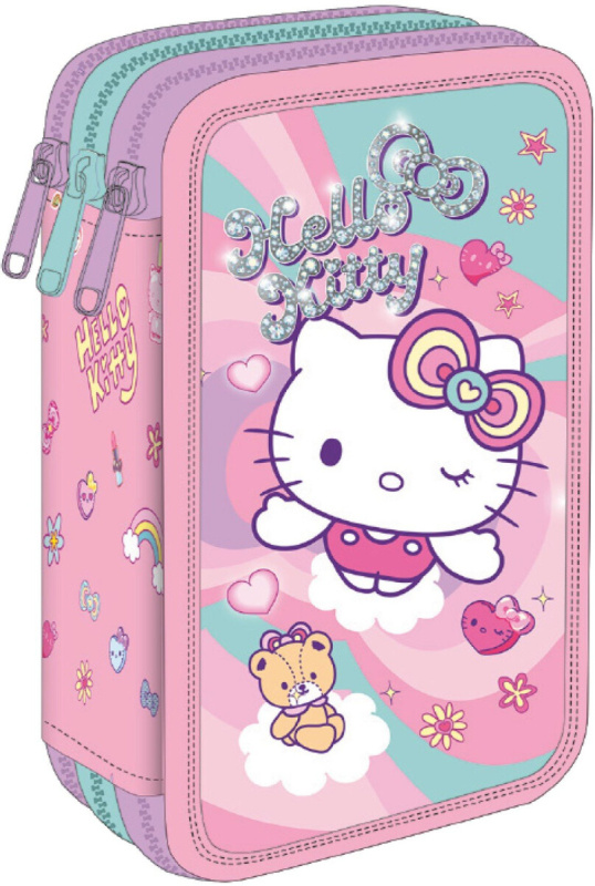 Tříkomorový vybavený penál Hello Kitty Jumper 3 růžový 1