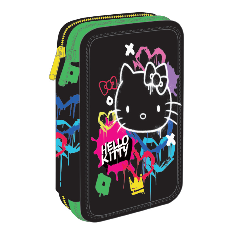 Penál 2patrový Colorino Jumper 2, Hello Kitty Neon black, vybavený