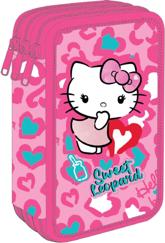 Tříkomorový vybavený penál Hello Kitty Jumper 3 růžový 2