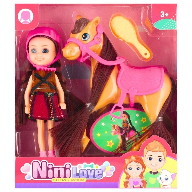 Panenka jezdkyně na koni 15 cm s doplňky