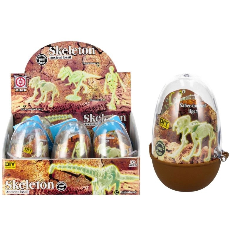 Zářící kostra dinosaura v plastovém vajíčku – sběratelský stavební set