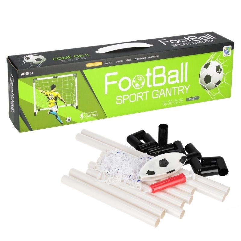 Dětská fotbalová branka se sítí, míčem a pumpičkou