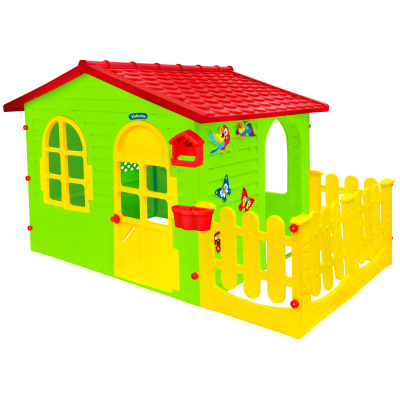 MOCHTOYS Dětský zahradní domeček s plotem a tabulí