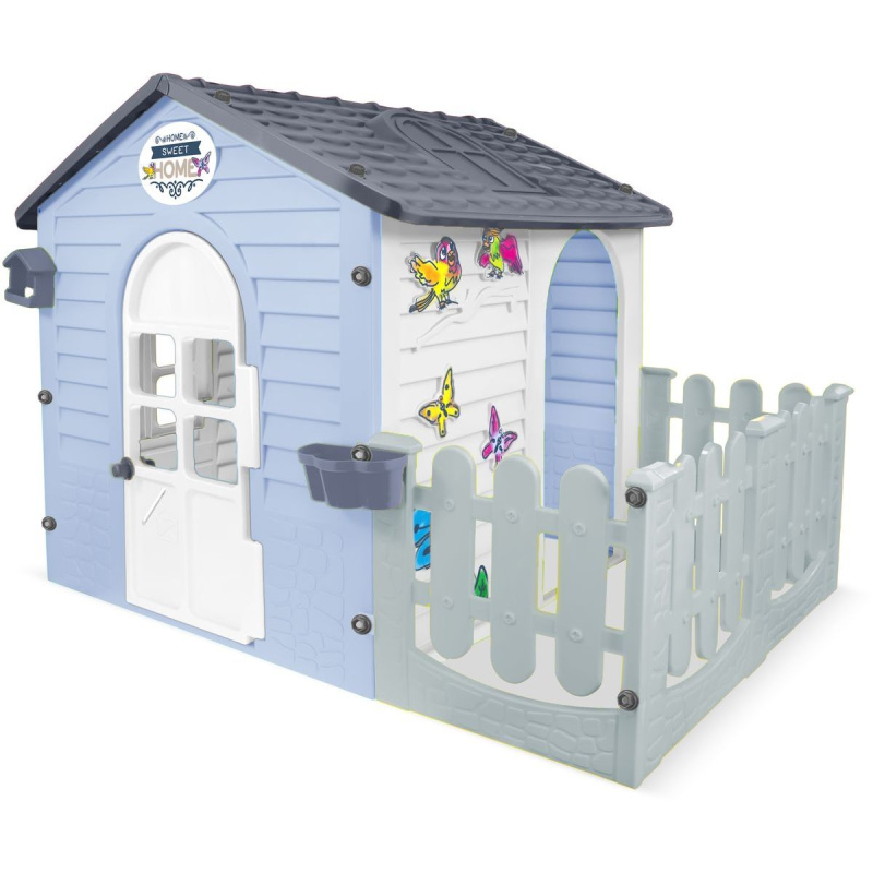 Mochtoys Zahradní domek modrobílý s plotem