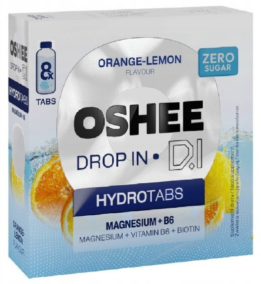 OSHEE Drop in hydro tabs zero magnezium+B6 pomeranč a citrón 8 tablet