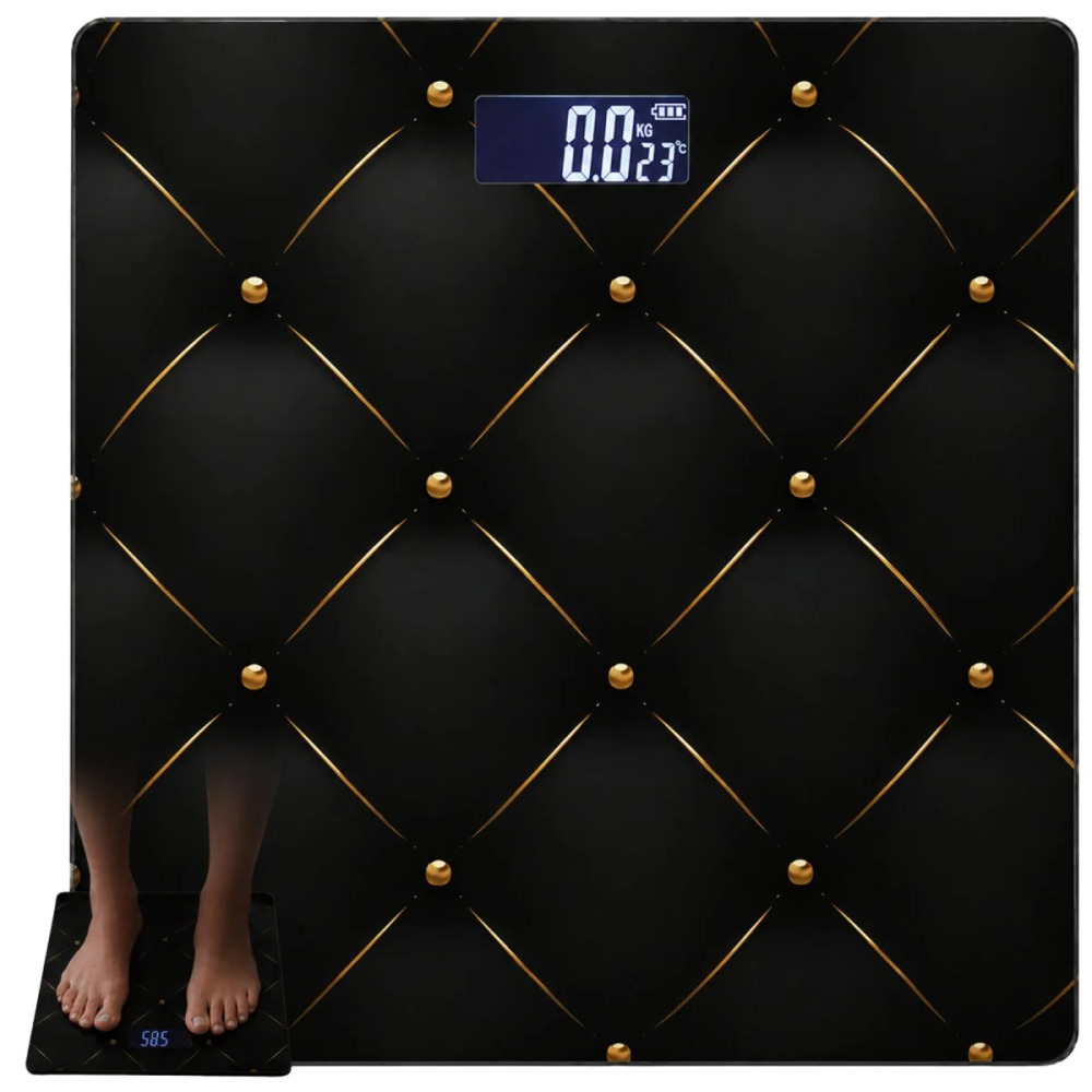 VERK Digitální osobní váha - 180 kg - skleněná s LCD displejem - černo-zlatá