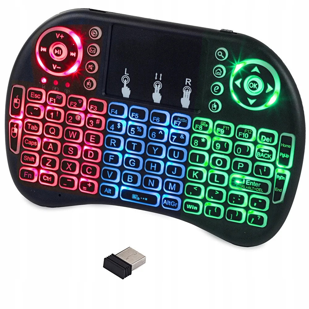 VERK Bezdrátová mini klávesnice k TV s touchpadem a LED podsvícením - černá