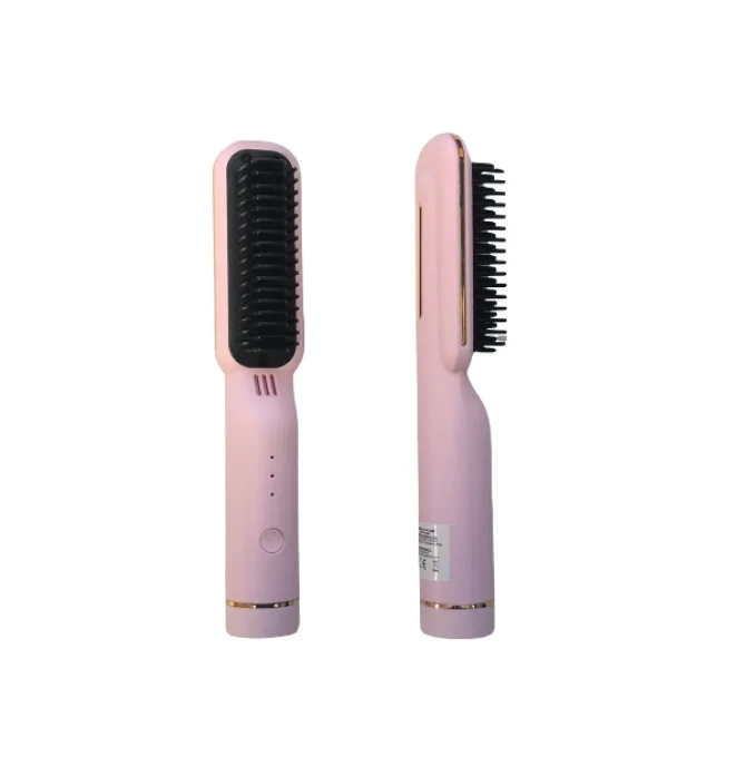 VERK Elektrický bezdrátový hřeben na rovnání vlasů 2v1 - růžový