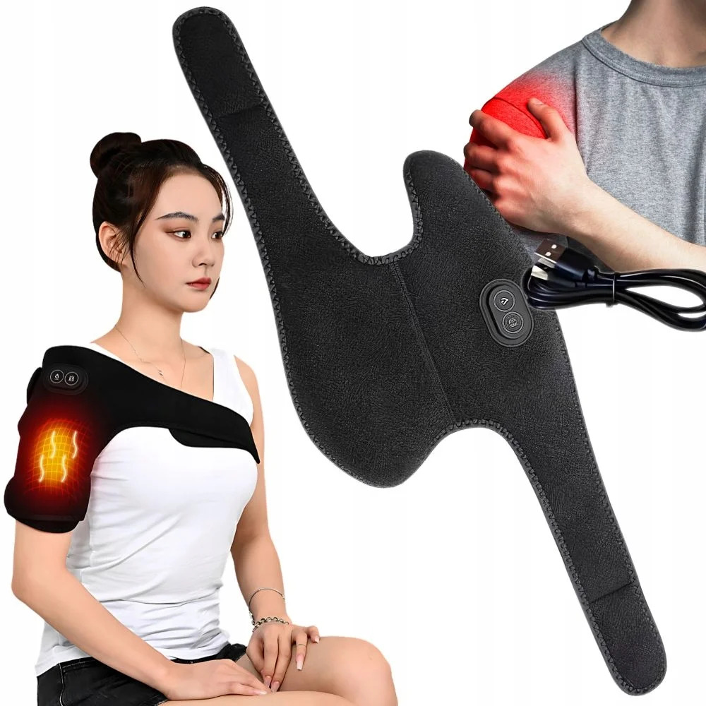 VERK Masážní přístroj na ramena, kolena a lokty - vyhřívání + vibrace - USB - černý
