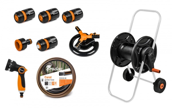 Zahradní hadice Carat 20m 1/2" BRADAS Black Line s vozíkem a příslušenstvím