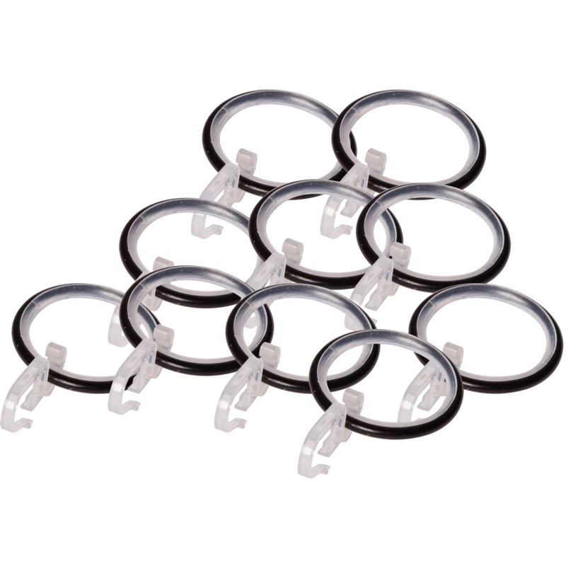 Záclonové kroužky s háčky černé, 10 ks, pr. 25 mm